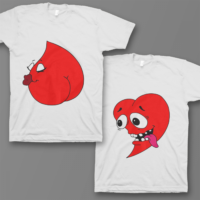 Парные футболки для влюбленных "Похотливые сердечками"
